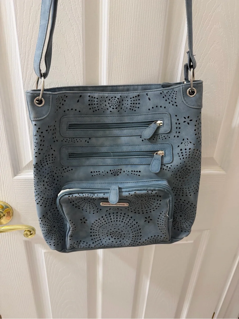 Stone Mountain Accessories Perforated Light Blue Shoulder Bag